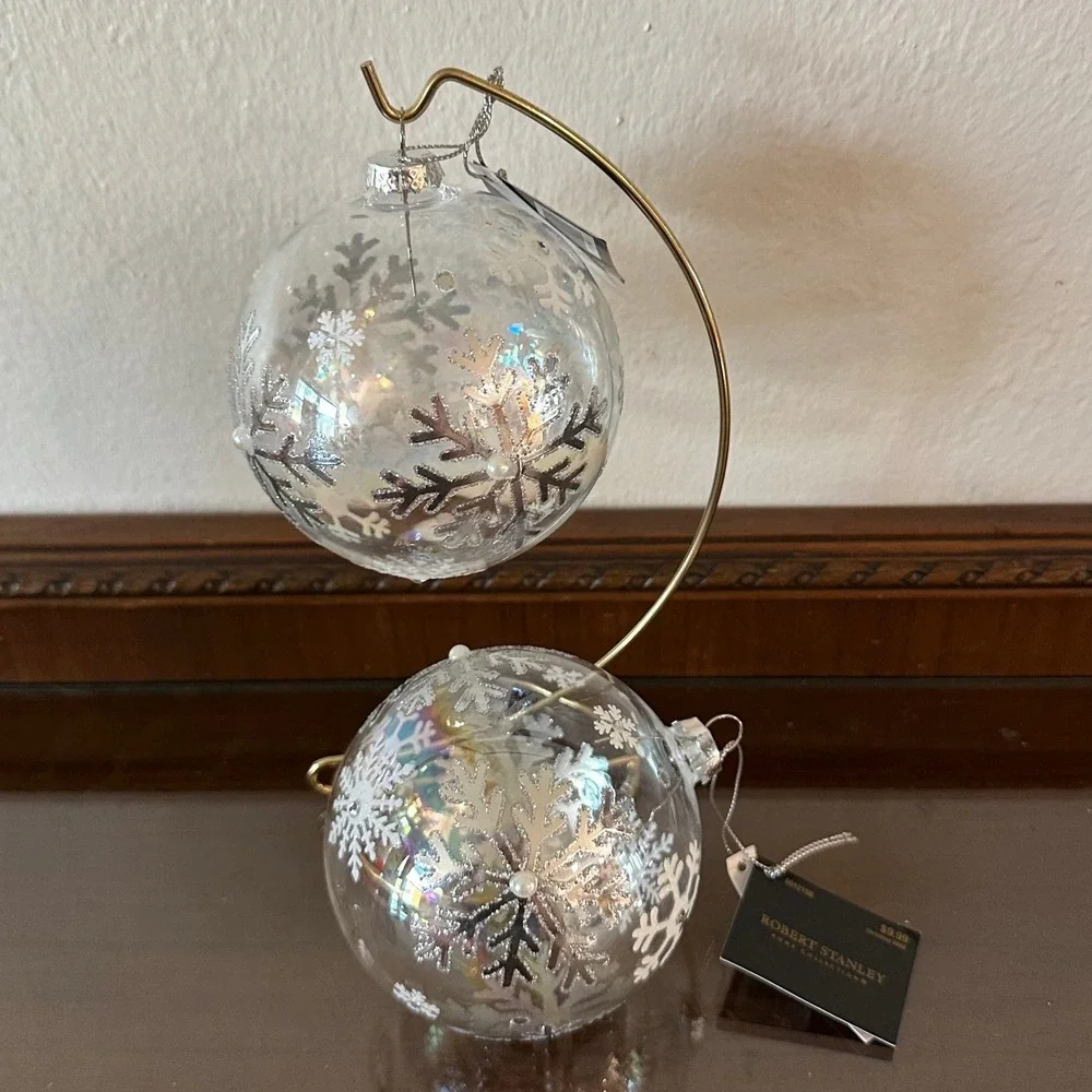 Robert Stanley Home Collection Iridescent Glass Snowflake Ornaments Set of 2